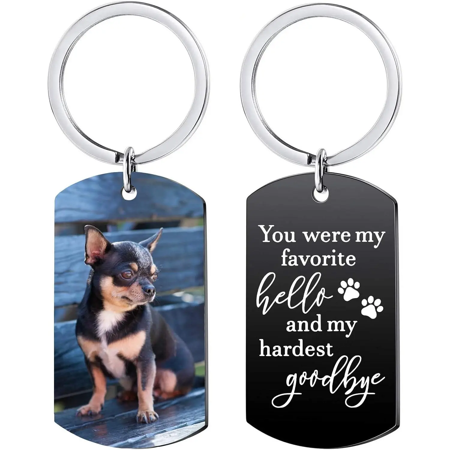 Funnylife Personalized Dog Memorial Photo Keychain Stainless Steel Custom Pet Memory Keychain Loss of Dog Sympathy Gifts