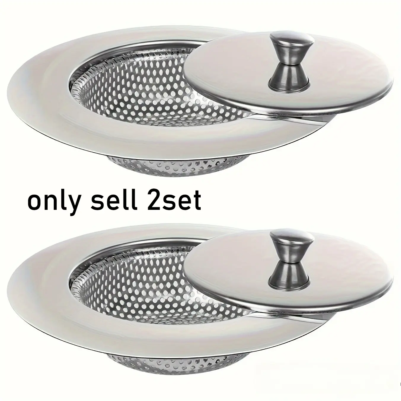 2-Pack Stainless Steel Kitchen Sink Strainer (with Cover) - Durable Deodorizing Drain Strainer, Suitable for Vegetable Sinks and Floor Drains, Easy-to-Clean Mesh Design, Kitchen Sink Filter