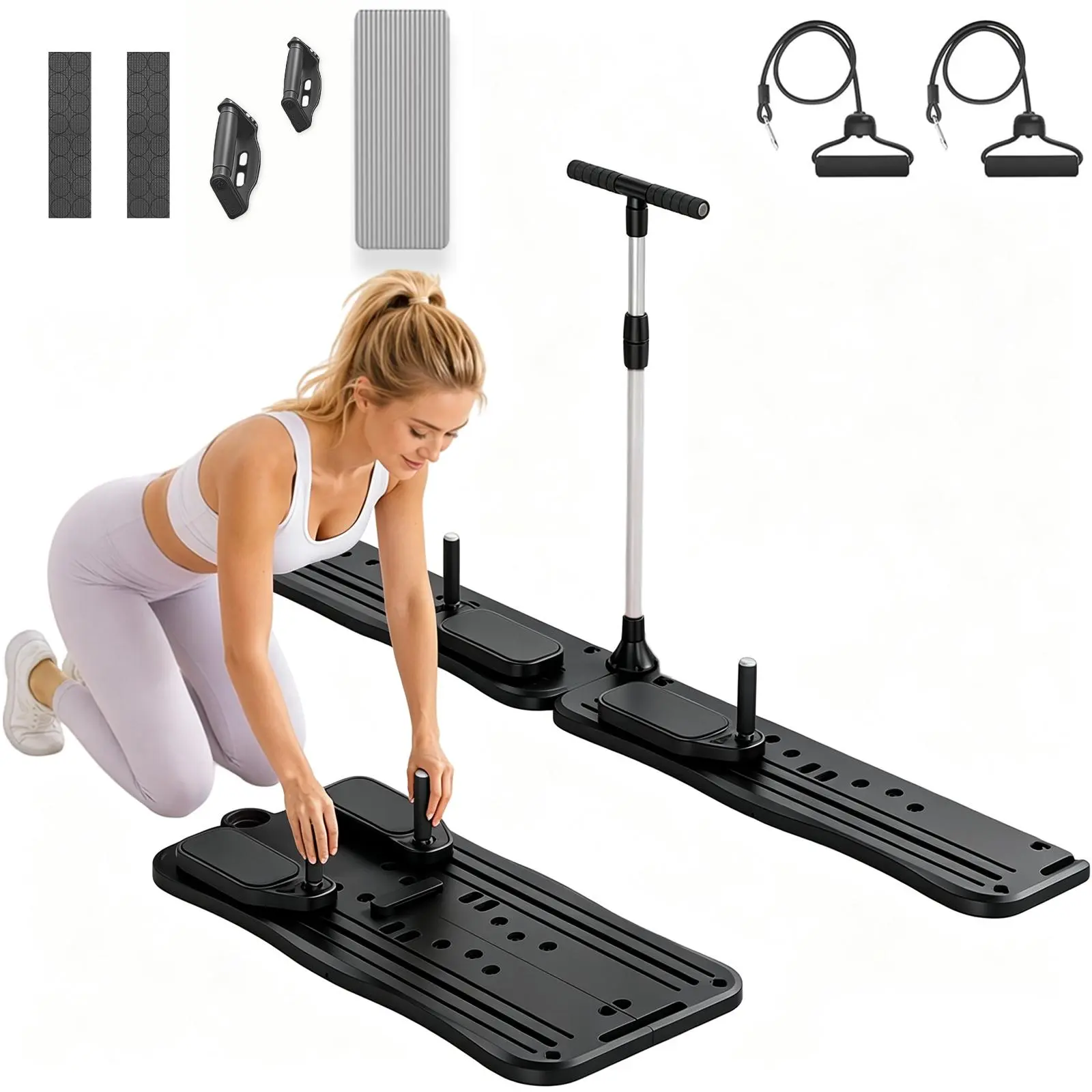 Foldable Pilates Reformer and 4 in 1 Ab Exercise Board for Core Training, Lightweight Multi-Functional Fitness Equipment for Home Gym, Core Work, Folding