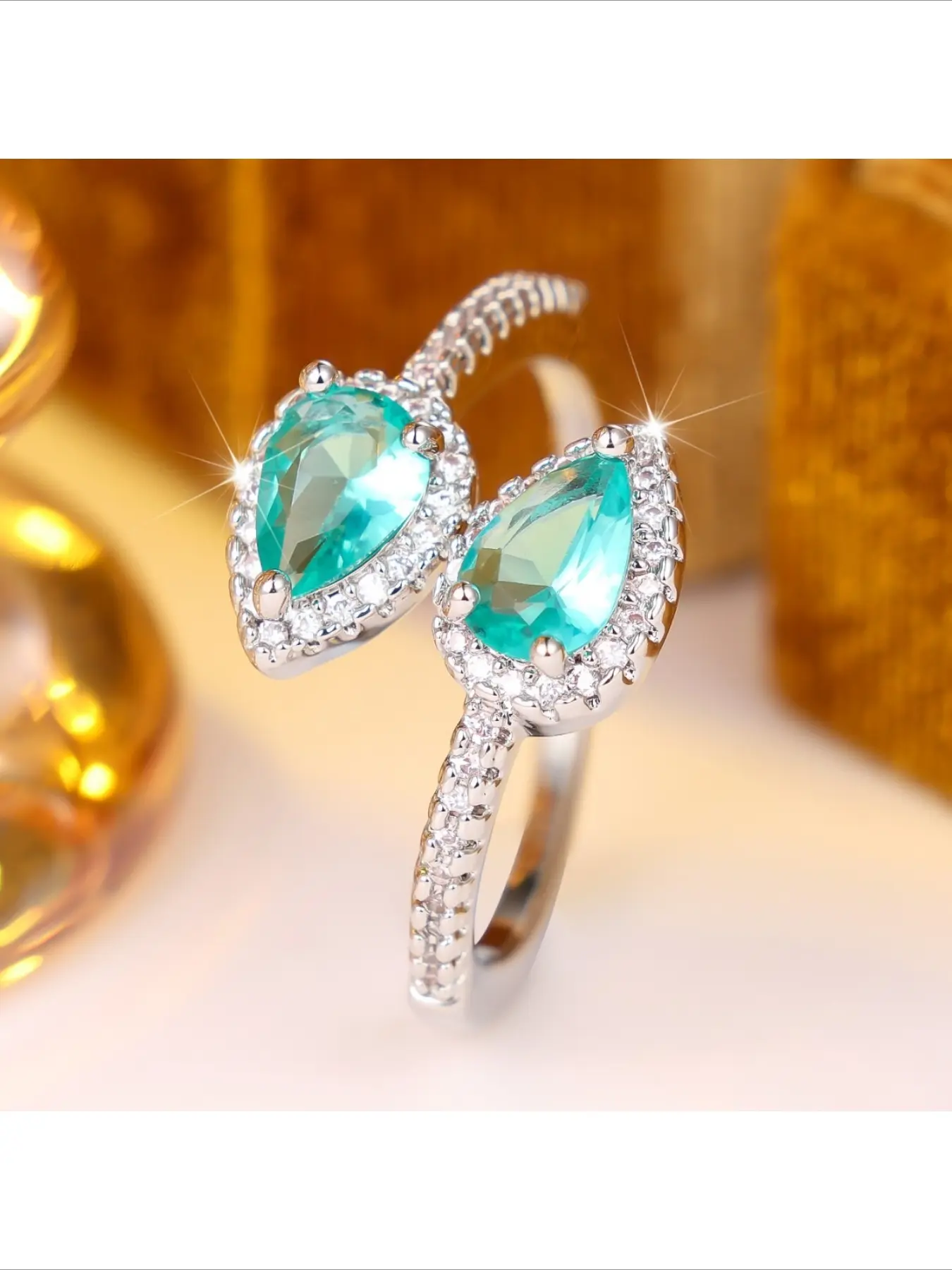 Hot Selling European and American Style Double Horse Eye Aquamarine Diamond Inlaid Ring Full Of Small Broken Diamond Thin Ring Band Whitening Skin Niche Fashion Jewelry For Daily Wear Party Dating Holiday Gifts