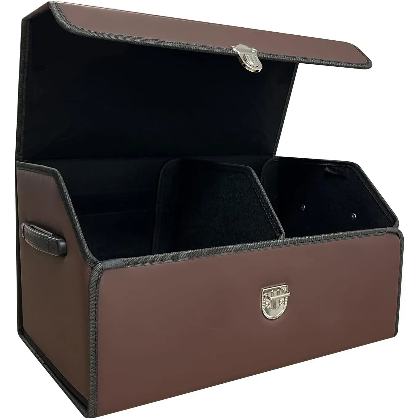 Trunk Organizer for  With Lid,Foldable Trunk Organizer for SUVs & Sedans,Multi-Functional Leather Storage Box - Brown - Small