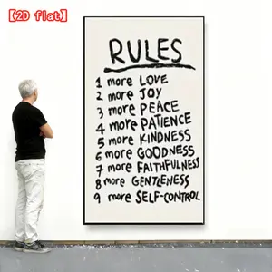 2D flat   List nine rules: Love, Joy, Peace, Patience, Kindness, Goodness, Faithfulness, Gentleness, Self-Control. Frameless canvas mural aesthetic canvas print wall art, suitable for living room decoration, bedroom decoration, office decoration.
