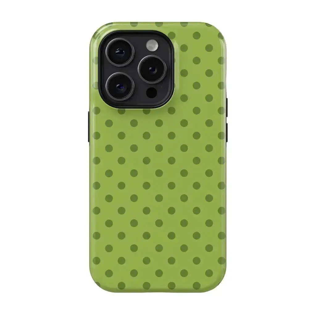 Lime Green Polka Dot Protective Phone Case, Minimalist Non-Slip Shockproof Trendy Cover