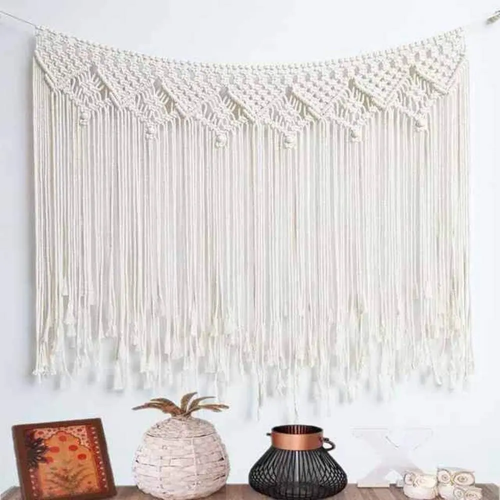 Macrame Wall Hanging Large Bohemian Tapestry with Fringe Curtain Backdrop Wall Decor for Wedding Living Room Bedroom Gallery, 38"x 33"