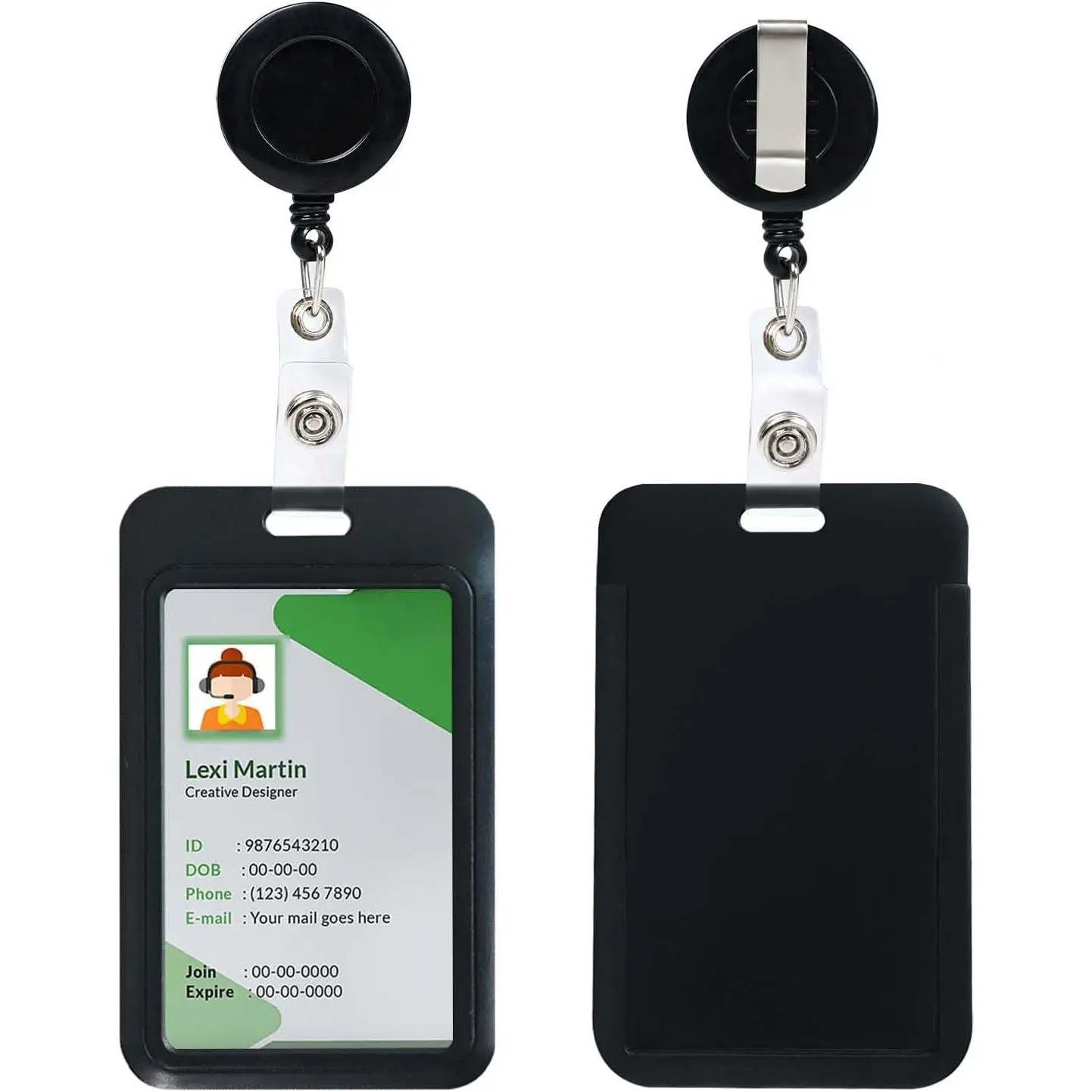 Badge Holder with Retractable Round Reel Clips for ID Card Name Key Chain Office Worker  Nurse Teacher Student Women Men