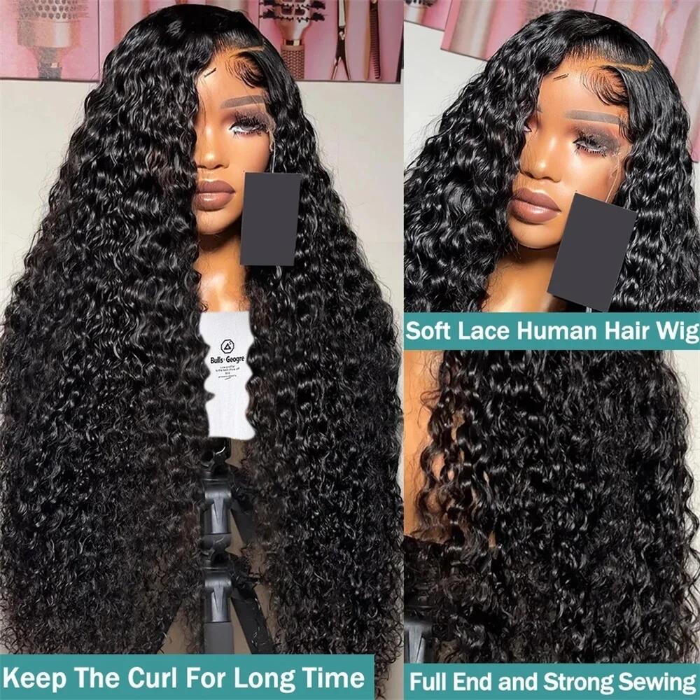 Bling Hair 13x4 Lace Frontal Wigs Human Hair Kinky Curly Frontal Wig Deep Wave 13x6 Lace Front Wigs Pre Plucked For Women Natural Black Color