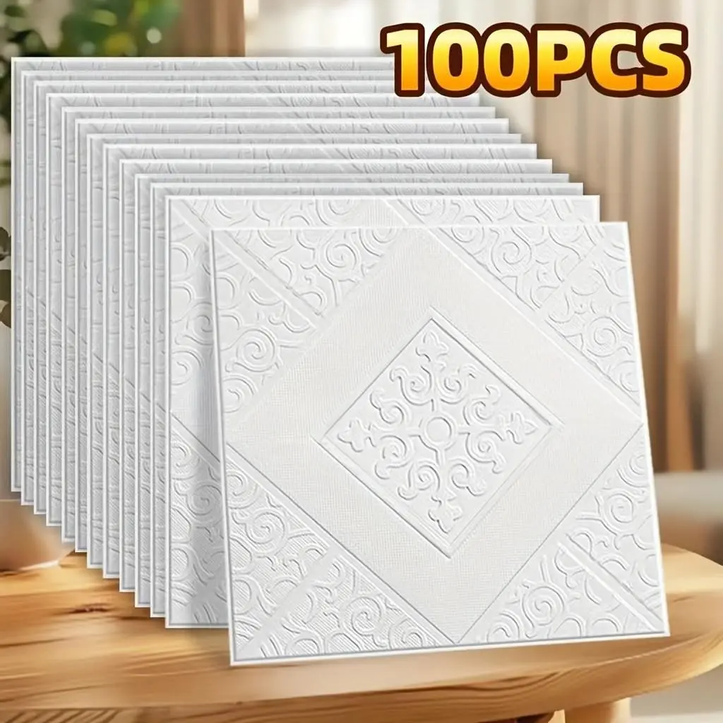 100pcs Ceiling Wallpaper, Decorative Wallpaper, Foam Brick Texture 3D Wall Stickers, Brick Wallpaper Peel and Stick, Home Renovation, Kitchen Living Room Bedroom Decor, Easy to Apply