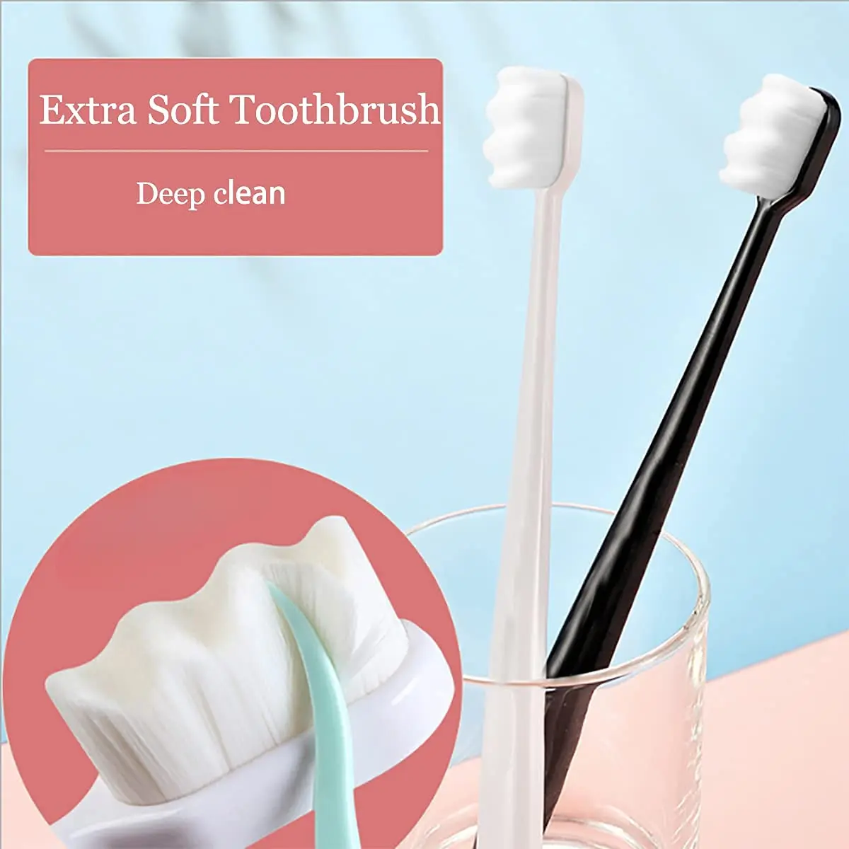 Ultra-Soft Manual Toothbrush with 10000 Micro-Nano Floss Bristles, Soothes Gums for Pregnant/Elderly, Aids Gum Cleaning & Recession Care (Black White, 1 Piece)