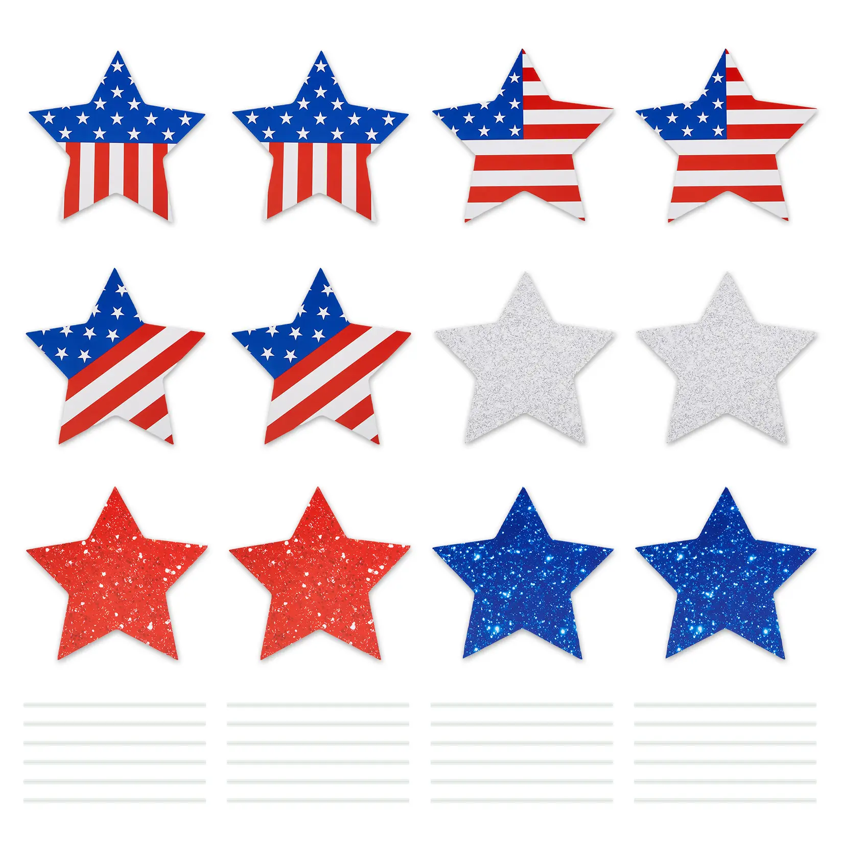 12PCS Patriotic Star Yard Signs with 24 Ground Stakes, 4th of July Independence Day Weatherproof Lawn Decor Reusable Corrugated Plastic Outdoor Party Decoration