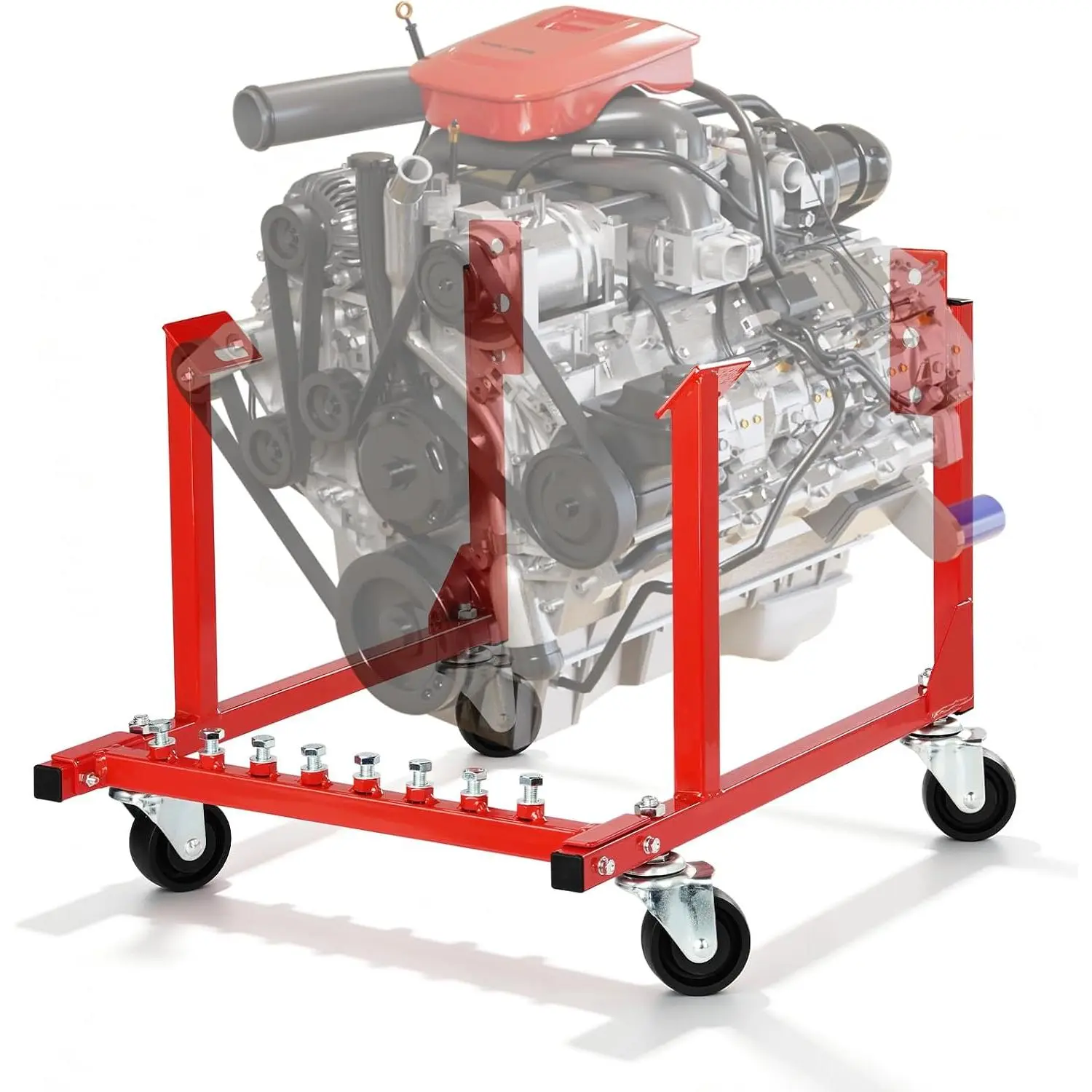 1000 lbs Steel Frame Chevrolet Engine Stand with Wheels - Rolling Cradle Trolley Mover, Supports Engines for Repair and Rebuild Tasks