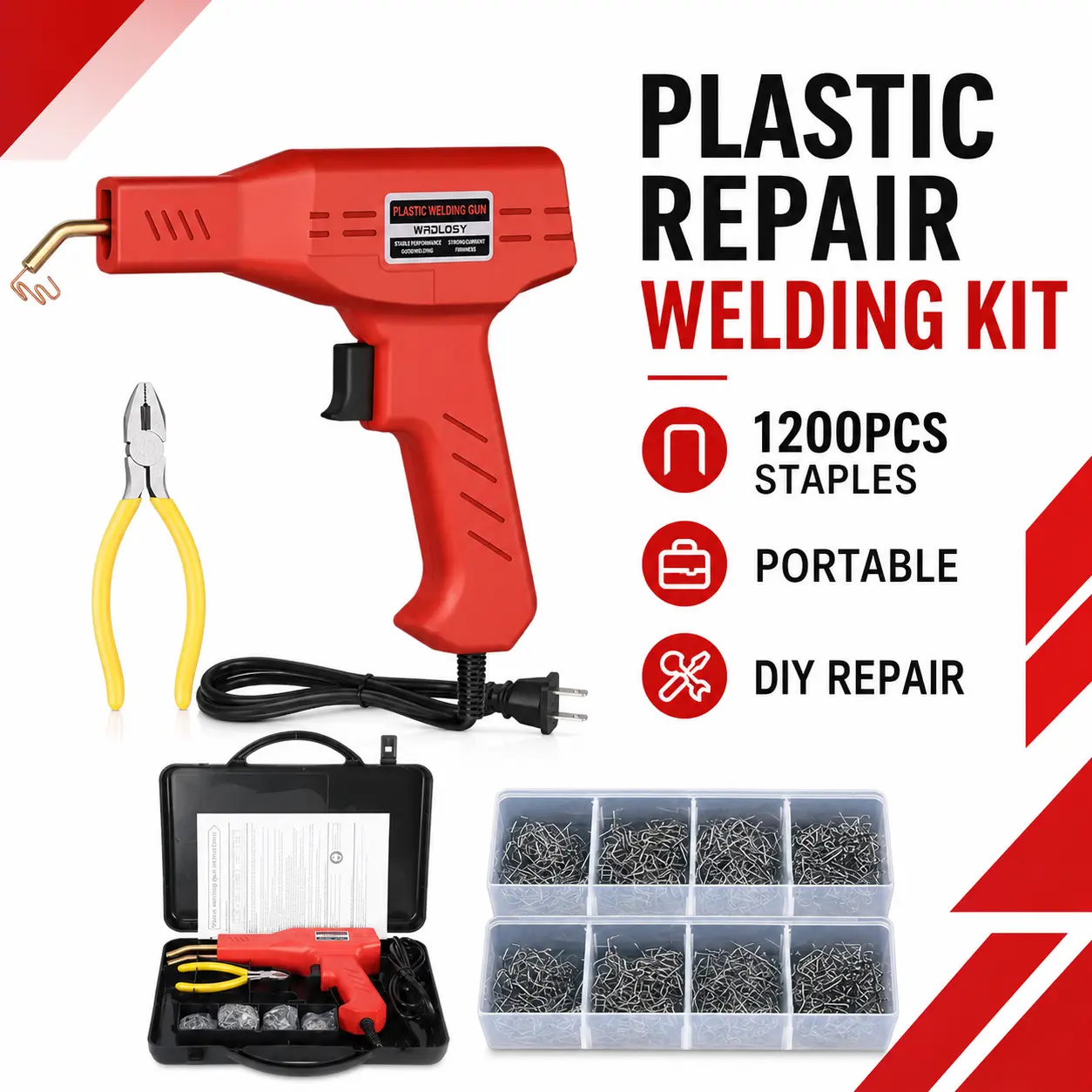 1200PCS Plastic Welding Kit with Hot Stapler Gun, Instant Heating Repair Tool for Bumper Fixing, Automotive Plastic Restoration, DIY Projects & Home Repairs