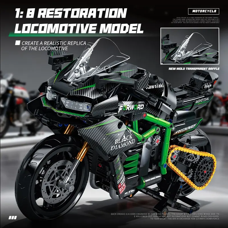 1:8 Motorcycle Model Building Blocks Toys Sets model building kits Collectible Construction Set Desktop Ornaments Assembly Heavy Duty Motorbike Bricks Collection Display For Kids Adult Motorcycle Racing Enthusiast Gifts