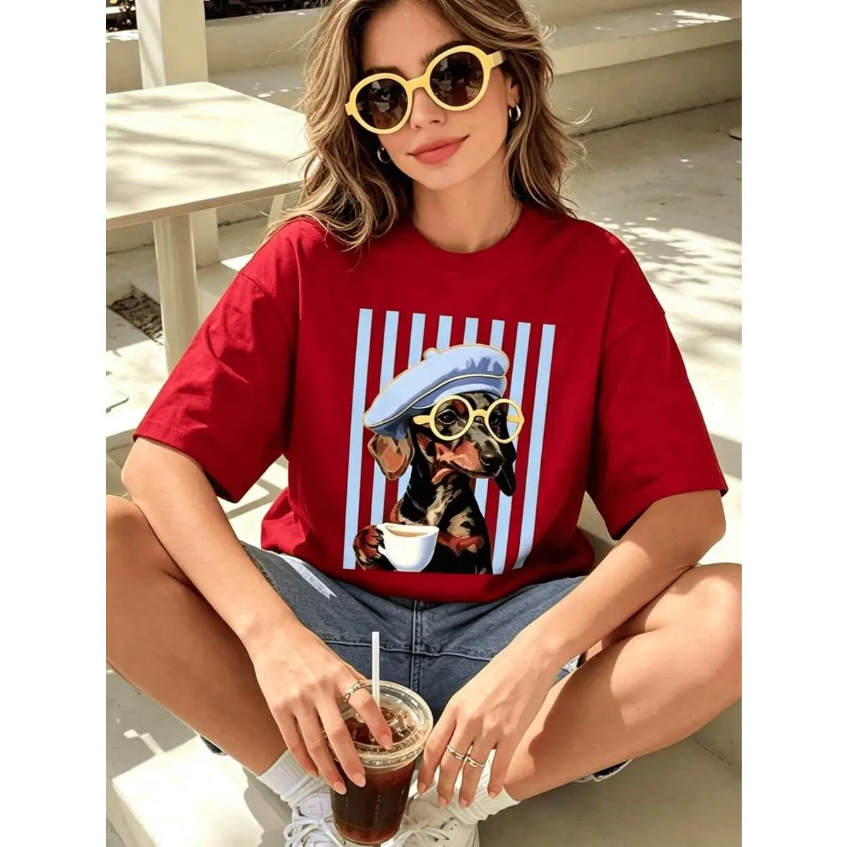 Cute Striped Dachshund Graphic T‑Shirt, Unisex Casual Short‑Sleeve Streetwear Top, Dog Lover Aesthetic Daily Outfit, Great Gift for Pet Fans, Same‑Day Dispatch Fast Shipping, Trendy Fall Casual Wear for Every Occasion