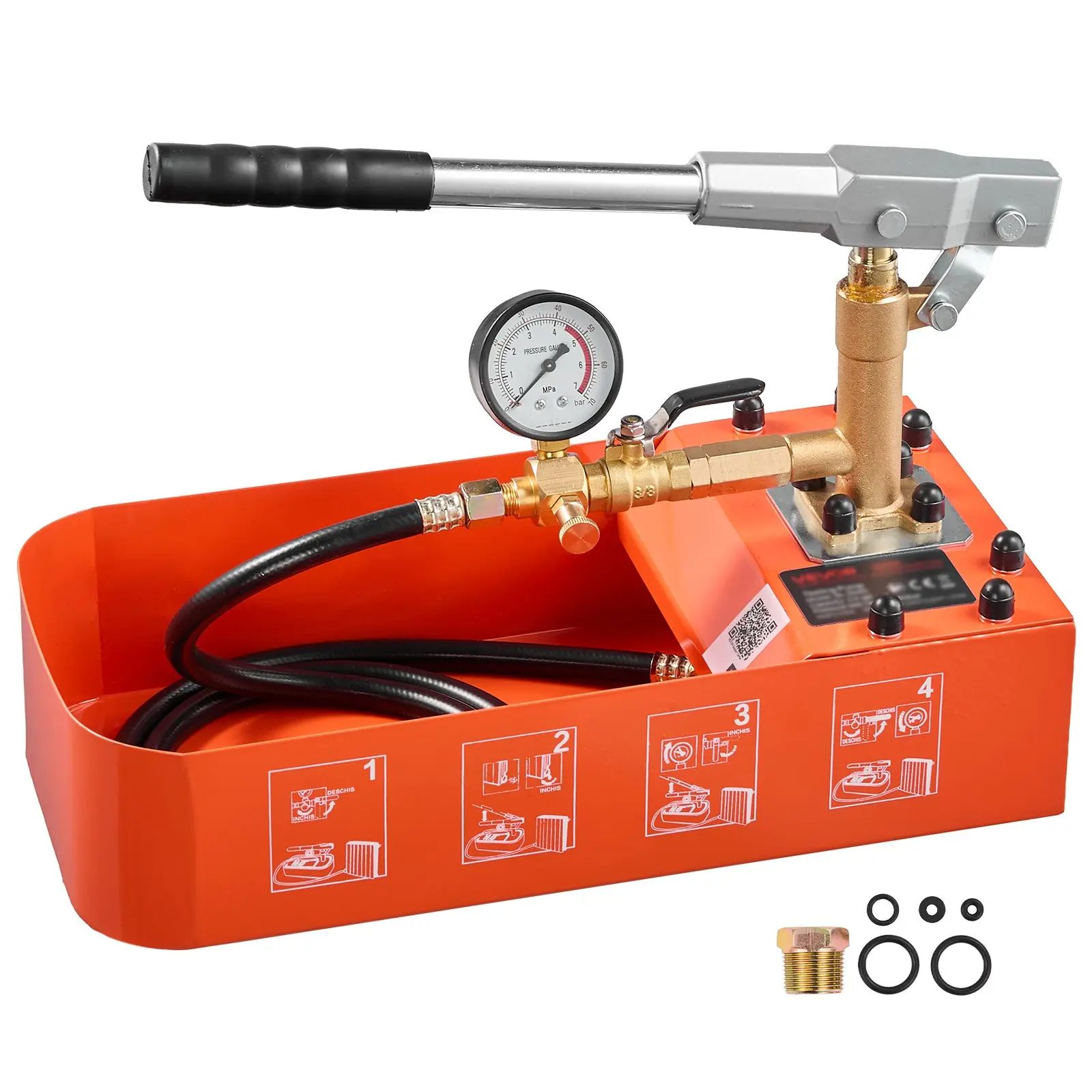 【DealsForYouDays】VEVOR Hydrostatic Test Pump 2 Gallon Hydraulic Manual Water Pressure Tester, Single Valve Hydrostatic Water Pipe Leakage Pressure Test Pump Kit with Gauge & Tank, 0-50 Bar Range, for Pipeline Heating