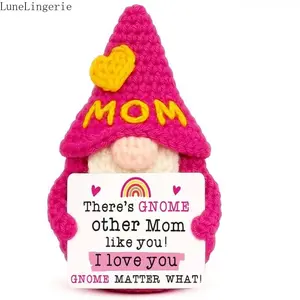 Handmade Crochet Gnome Figurine by Lune, "Gnome Matter What" Sentimental Pink with Yellow Heart, Mother's Day & Birthday Gift for Moms, Mother's Day Gifts