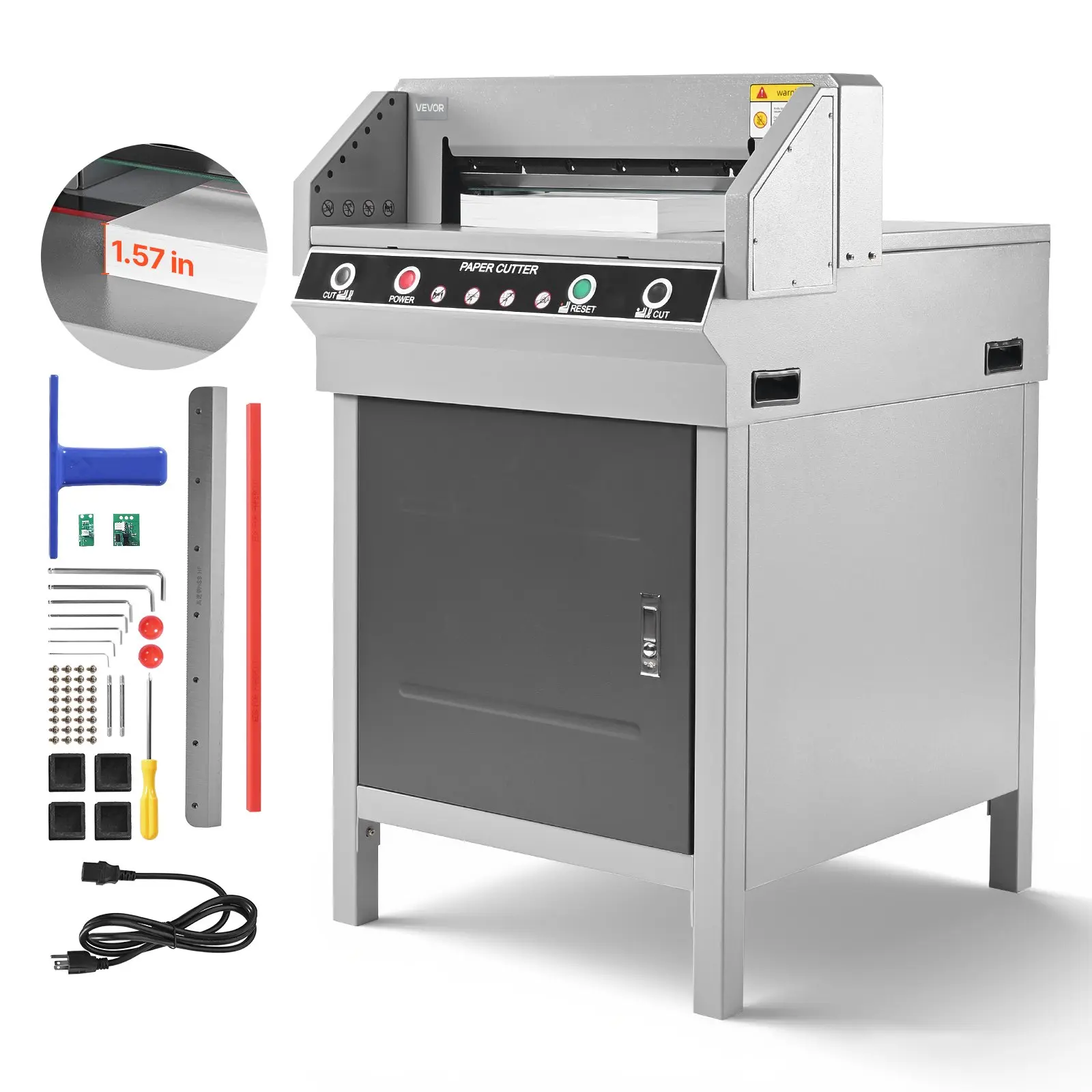 【Summerfinds】VEVOR G450V+ 500W Electric Guillotine Paper Cutter, Heavy-Duty Metal Machine with Dual-Key Control, Dual-Side Infrared Sensing, 17.72in Cutting Width, 1.57in Cutting Thickness, Spare Blade, 203.93lbs, 25.59x30.31x39.76in, 17.72 Inch Cutting W