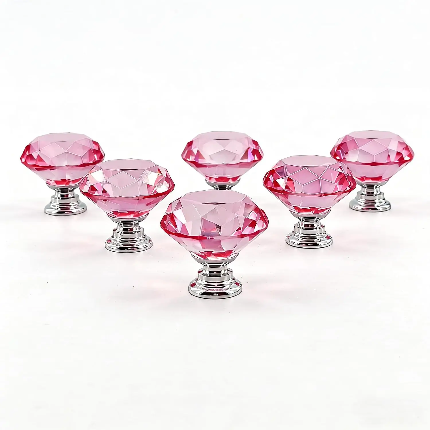 6 Pack   Dresser Knobs 1.2"  Glass,  Drawer Knob |  Cute Girls Bedroom Cabinet Pull Handles for Dresser Drawers, Decorative Desk Knobs with Screws (Clear  Red)