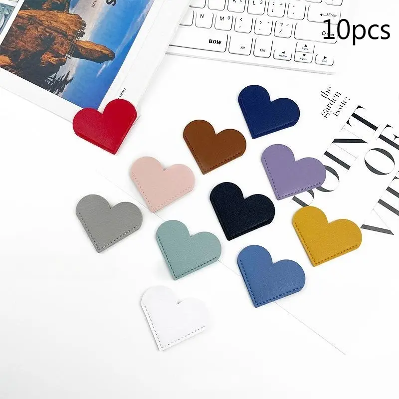 10 Heart-Shaped Bookmarks, Durable Faux Leather Material, Multi-Color, Super Healing, Enjoyable, Book Corner Protection, Marking Function, Essential for Reading Enthusiasts, Students, and Artistic Youth