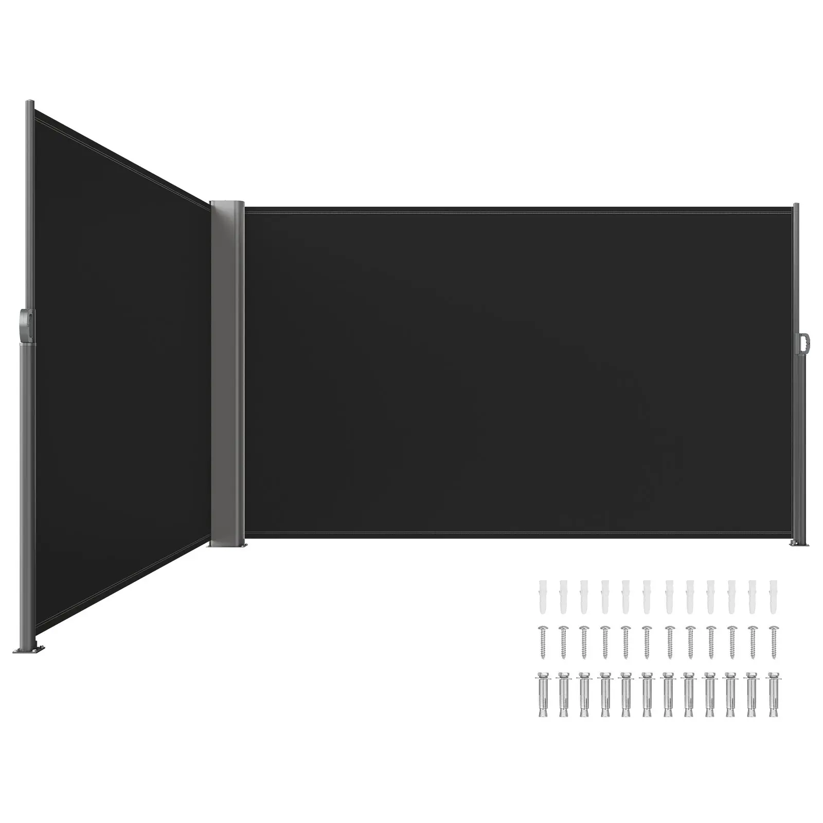 Retractable Side Awning, 71''x 236'' Aluminum Outdoor Privacy Screen, 280g Polyester Water-proof Retractable Patio Screen, UV 30+ Room Divider Wind Screen for Patio, Backyard, Balcony, Black