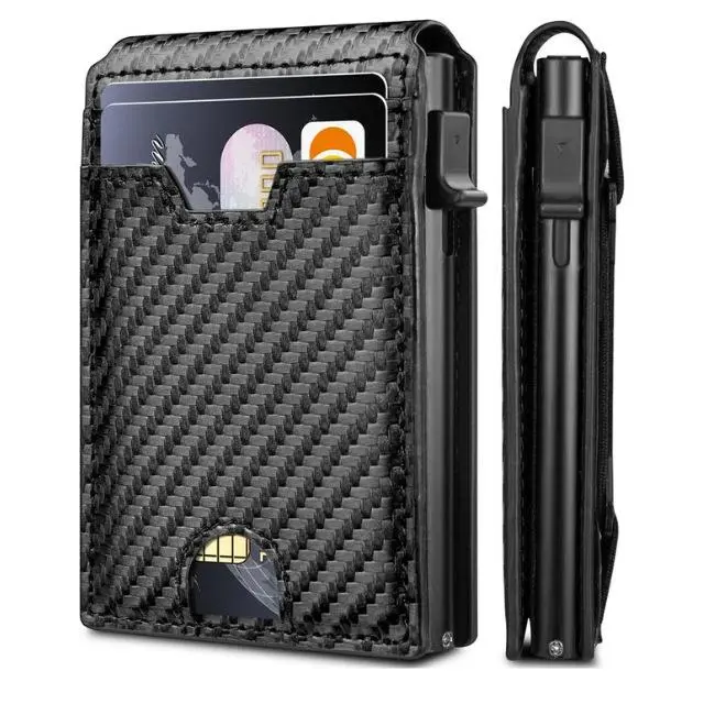 Men's RFID Blocking Pop-Up Wallet - Slim Aluminum Metal-Lined Fabric-Lined Multi-Compartmental Plain Anti-Tracking Credit Card Holder with Money Clip, Quick Access Storage, Front Pocket EDC Organizer for Travel, Daily Carry, Fabric-Lined Men's Wallets, Mu