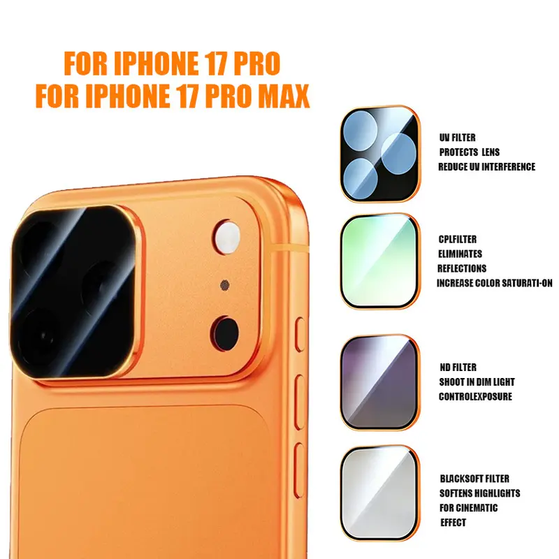 Professional Polarization, Exposure-Reduction, Uv Interference Filter, for iPhone 17 Pro/Pro Max, All-in-One Lens Protector & Kit with ND/Black Mist/CPL/UV Filters and Magnetic Base, Full-Coverage Magnetic Camera Protector for iPhone