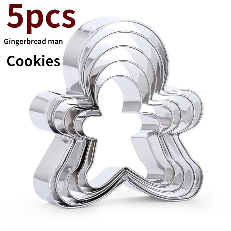 5Pcs Gingerbread Man Cookie Cutter Set, Stainless Steel Human Shape Baking Molds in 5 Sizes. Perfect for Christmas, Holiday Baking,  Biscuits and Fruit Cutting. Smooth Edges,  Easy To Clean, Ideal for Home Baking and DIY Cookie Decoration.