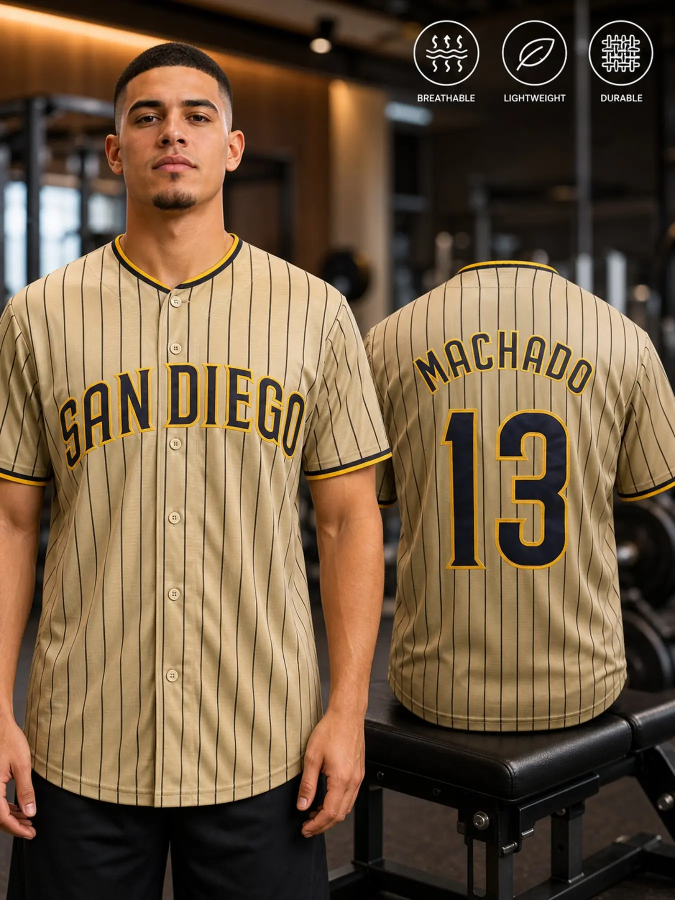 Men’s Loose Fit Breathable Baseball Jersey, Sporty Short Sleeve SAN DIEGO #13 #23 Embroidered Letter Design Baseball Shirt, All-Season Outdoor Training Wear,Casual Wear