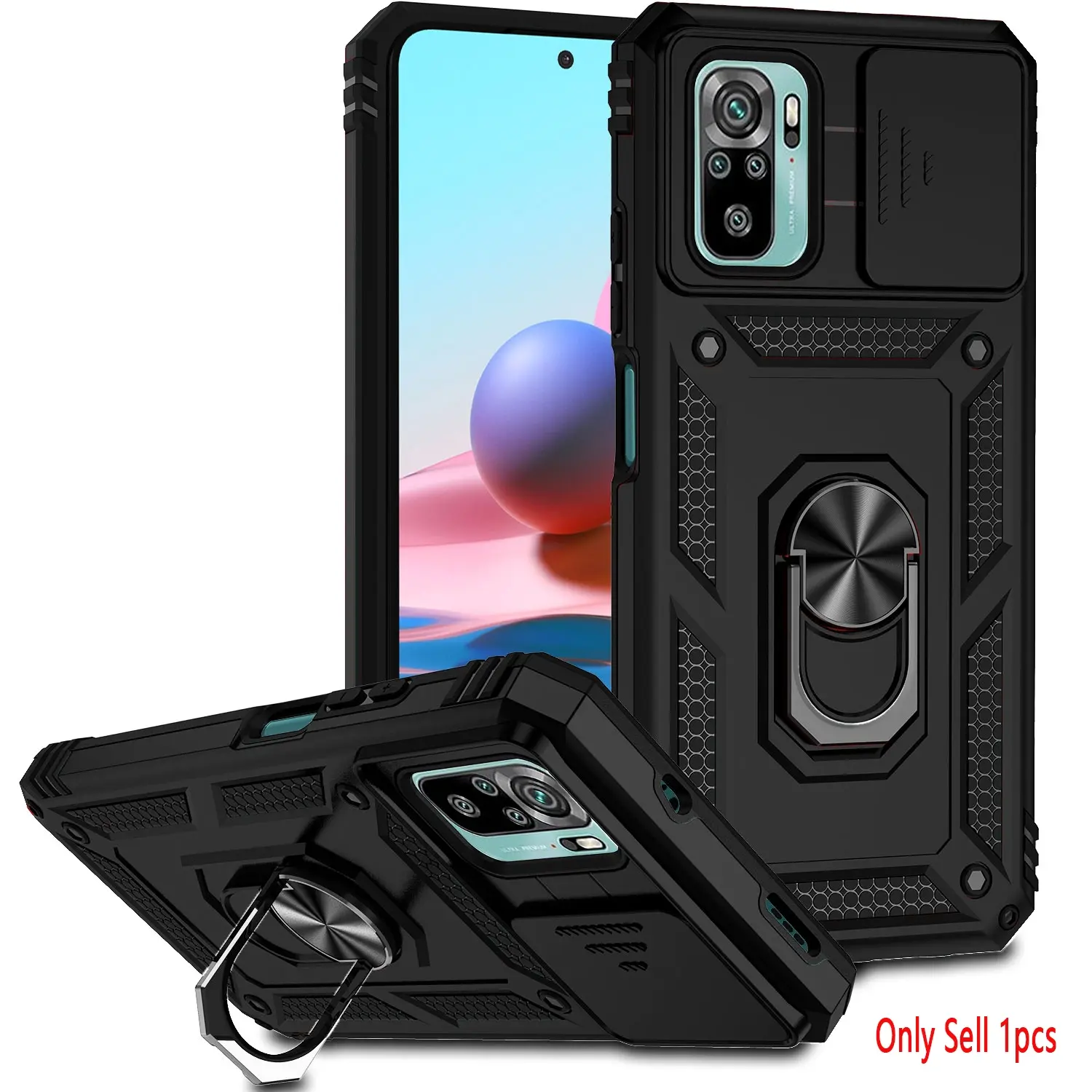 Case for Xiaomi Redmi Note 10 Pro Full Coverage Durable, Sliding Camera Protector, 360° Rotating Stand, Dust-Resistant, Shockproof for Xiaomi Redmi Note 10 Pro Phone Case