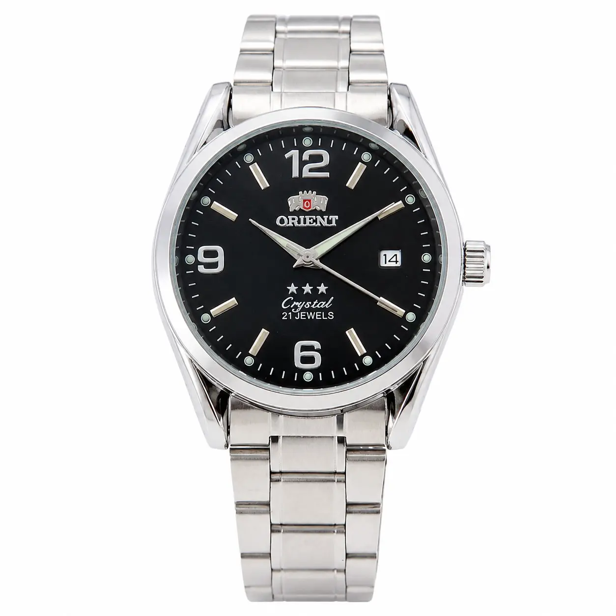 Orient Men's Automatic Mechanical Watch - 21-Jewels Crystal Analog Wristwatch, Luminous Hands & Markers, Date Display, Stainless Steel Bracelet, Casual Business Dress Watch with White/Black Dial Options