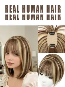 Hair Toppers for Women Real Human Hair Clip in Bangs HairToppers for women Wig With Bangs Natural Skin Scalp Thinning or Loss Top Pieces Wiglets wig 360° 3D Topper Updated Base With ThinningHair Cover Gray Roots Add Volume for Halloween Christmas Party