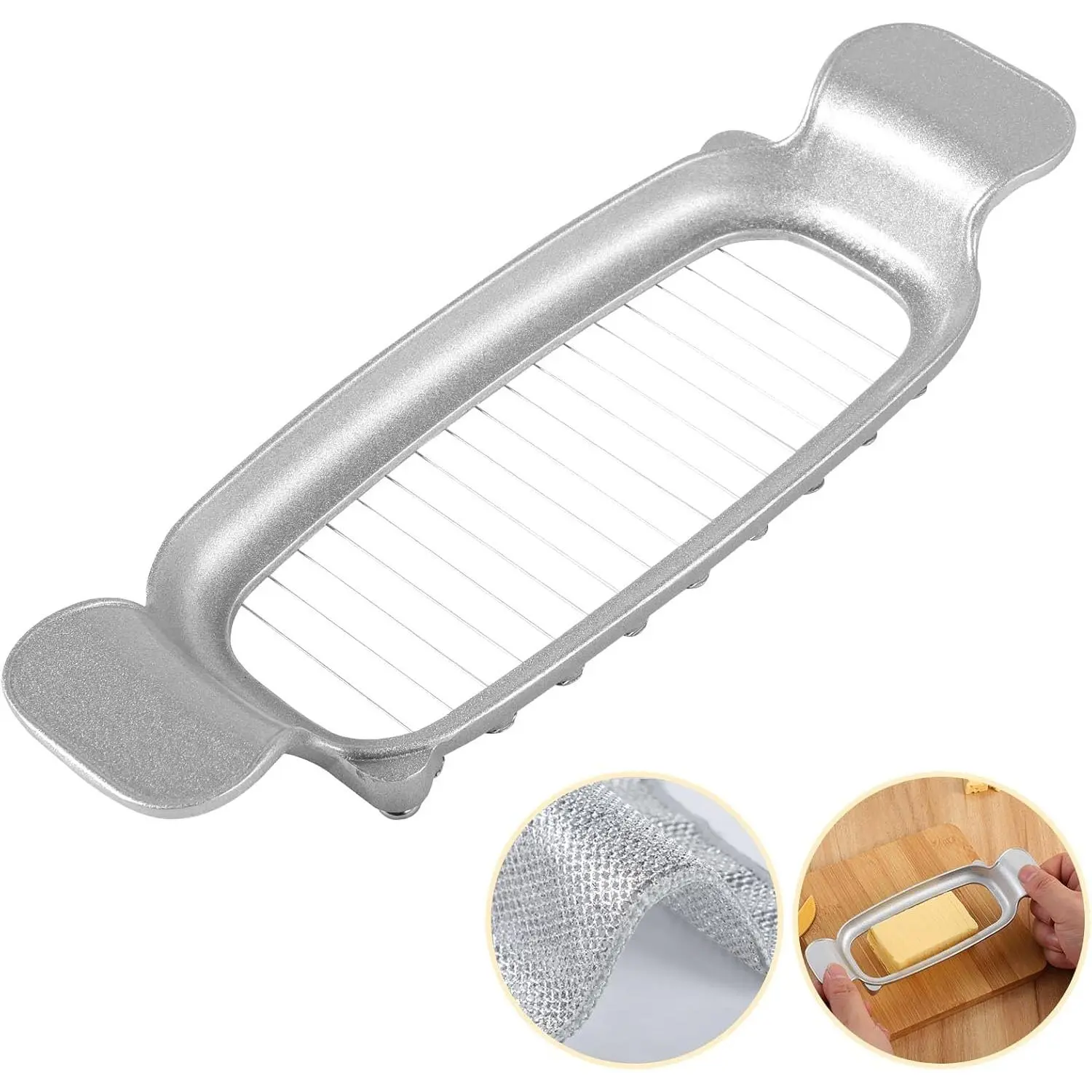 Stainless Steel Butter Slicer  with  Handle, Metal Butter Stick Slicer for Single Stick Butter, Wire  for Even Slices, Also Cuts Soft Cheese and Eggs