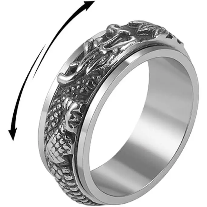 Dragon Rotating Spinner Fidget Band Rings Stainless Steel Punk Cool     Band Biker Ring Promise Band for Men Women Birthday Valentine's Day Gifts