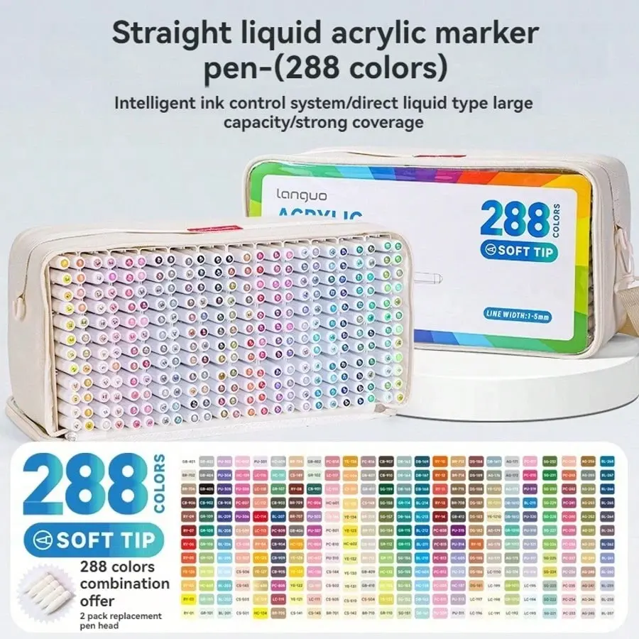 288 Colors Soft Tip Acrylic Marker Set, Erasable Glass Pen, Atmosphere Decoration, Ceramic Mirror Acrylic Pen, Artistic Acrylic Pens