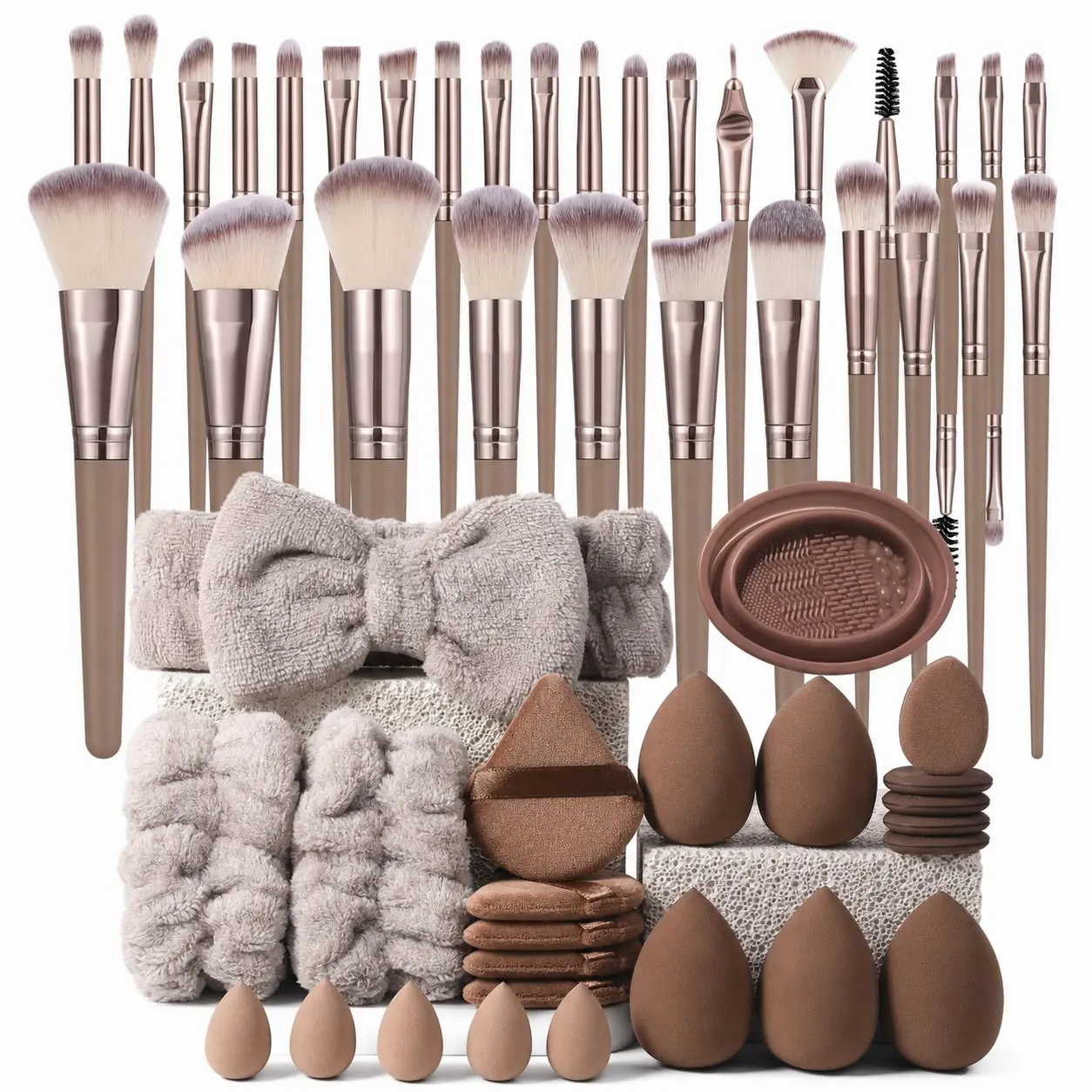 Professional Makeup Tool Set, 54pcs/20Pcs Cosmetic Brush & Sponge & Puff & Headband & Brush Cleaning Bowl Set, Brush Combo, Multi-use Facial Makeup & Cleaning Accessories for Daily Use, Makeup Brush Kit