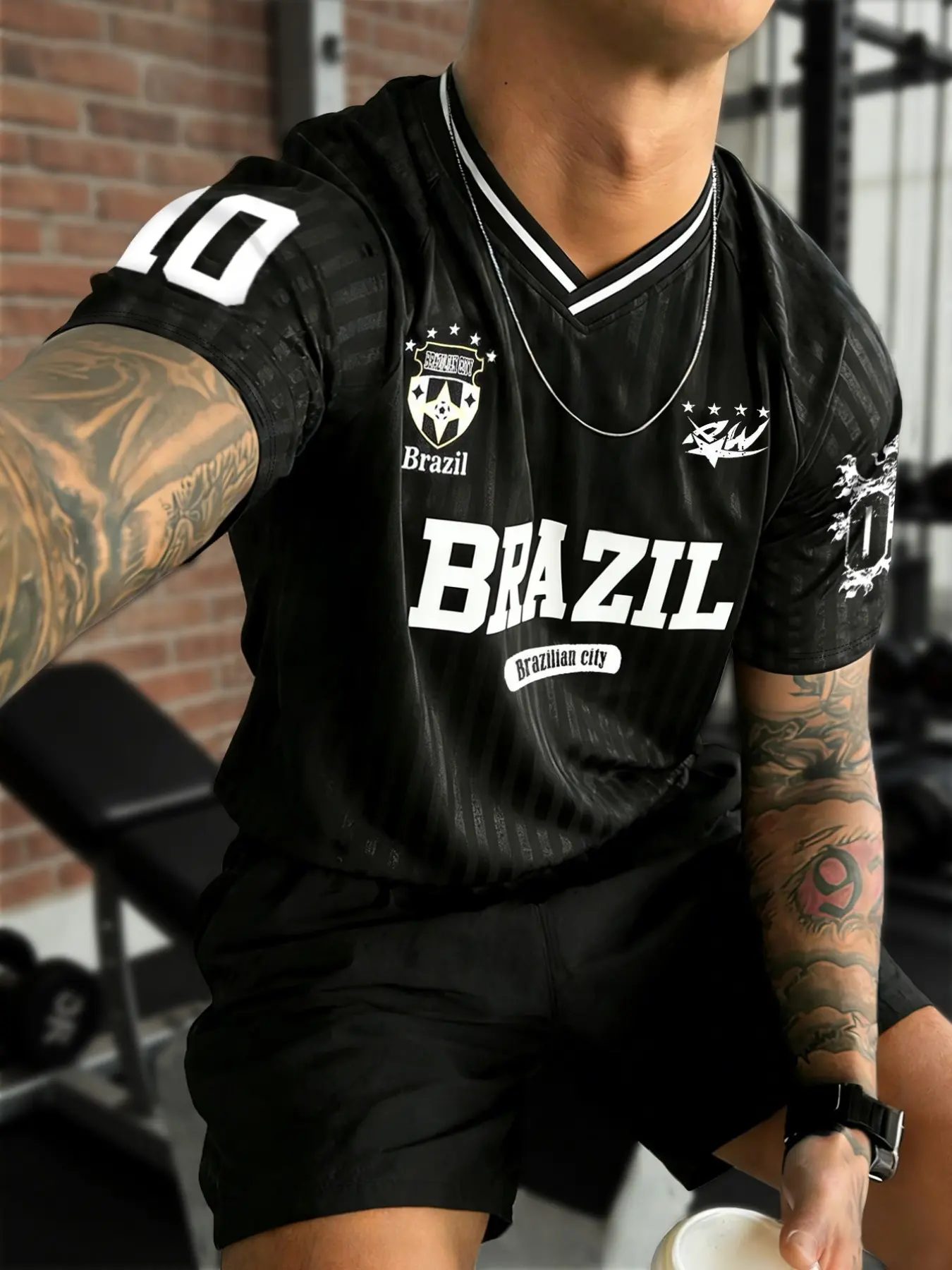 Men's Brazil-Themed Sports T-Shirt, Striped Soccer Training Jersey with Brazilian Logo, Casual Football Athletic Shirt for Soccer Fans, Workout Sports Top, Soccer Jerseys