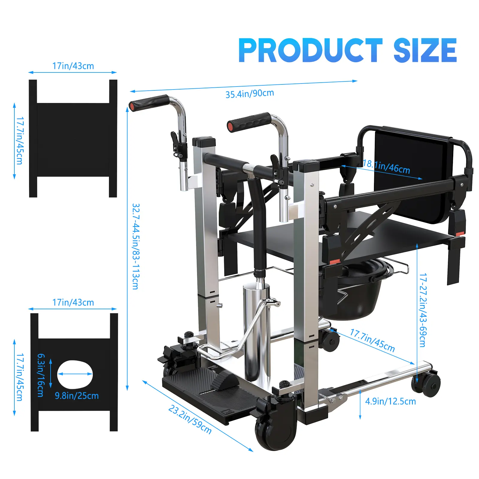 GAOMON Hydraulic Lift Transfer Chair for Elderly and Disabled – Portable, Lightweight Mobility Aid – Dual Handles, Sling Seat, Locking Casters – Ideal for Bedside, Bathroom, Car Transfers