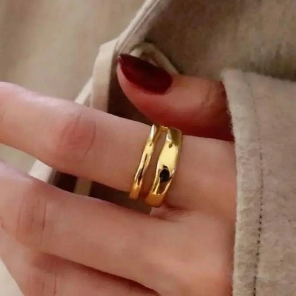 1/3 PCS Double Row Stackable Open Resizable Wave Stainless Steels Ring 18K Plated Gold Silver Minimalist Irregular Rings Jewelry