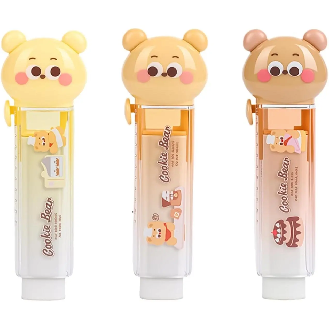 3 count Retractable Pencil Eraser, Cute Erasers,Kawaii  Eraser in Three Colors,Suitable for School  Office Supplies