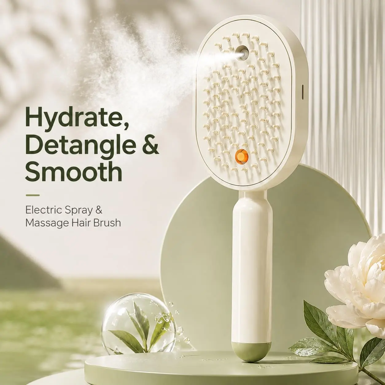 Electric Spray Air Cushion Massage Comb, Self-Cleaning Anti-Tangle Hair Brush, Static-Free Scalp Massager, Dry Frizzy Hair Care, No Essential Oils, Detangling Hair Brush