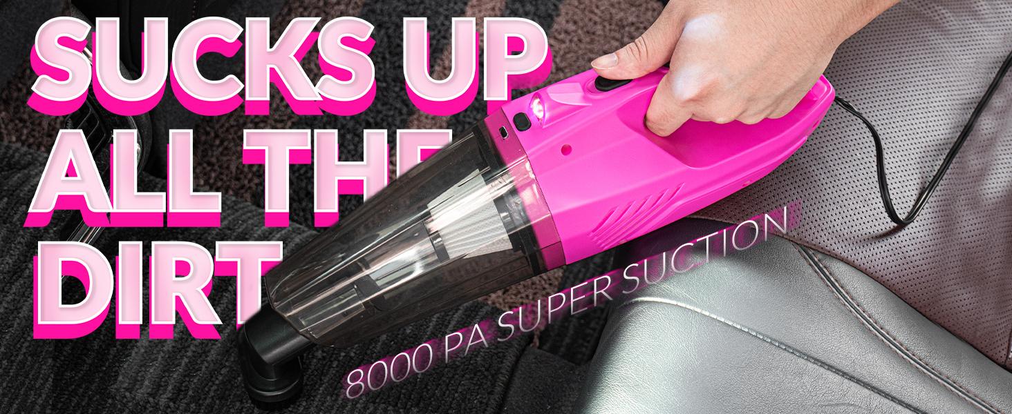 Car Cleaning Kit, Car Vacuum Detailing Kit Interior with High Power Handheld Vacuum, Including 7Pcs Detailing Brush Set, Windshield Cleaner, Pink Car Accessories for Women