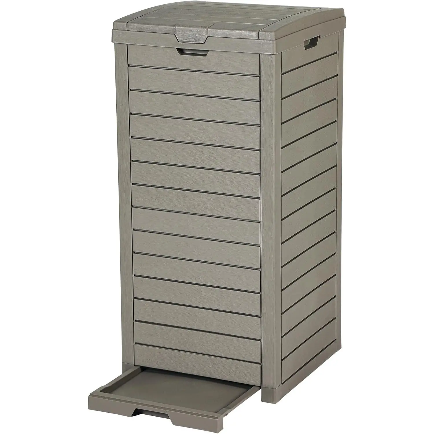 38 Gallon Large Outdoor Trash Can, Waterproof Resin Hideaway Garbage Bin with Lid and Drip Tray, Outside Trash Bin for Porch, Backyard, Deck, Patio, Poolside, Easy to Clean, Taupe
