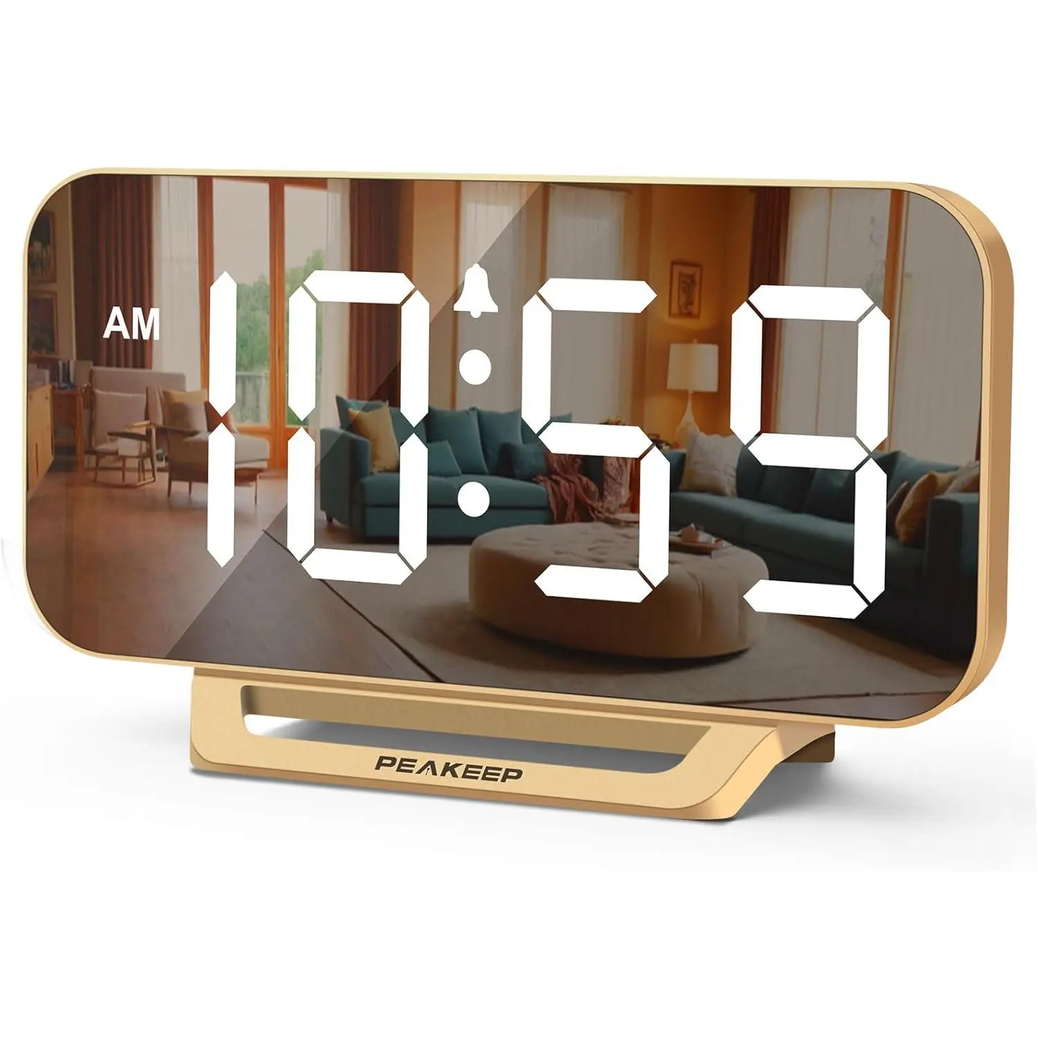 Slim Digital Mirror Aesthetic Alarm Clock - Plug-in Electric with 6 Dimmers, Battery Backup, Big LED Display, Black with Blue - Room Accessories for Camping, Bedroom Decor Ideas, Desk Accessories Home Decor
