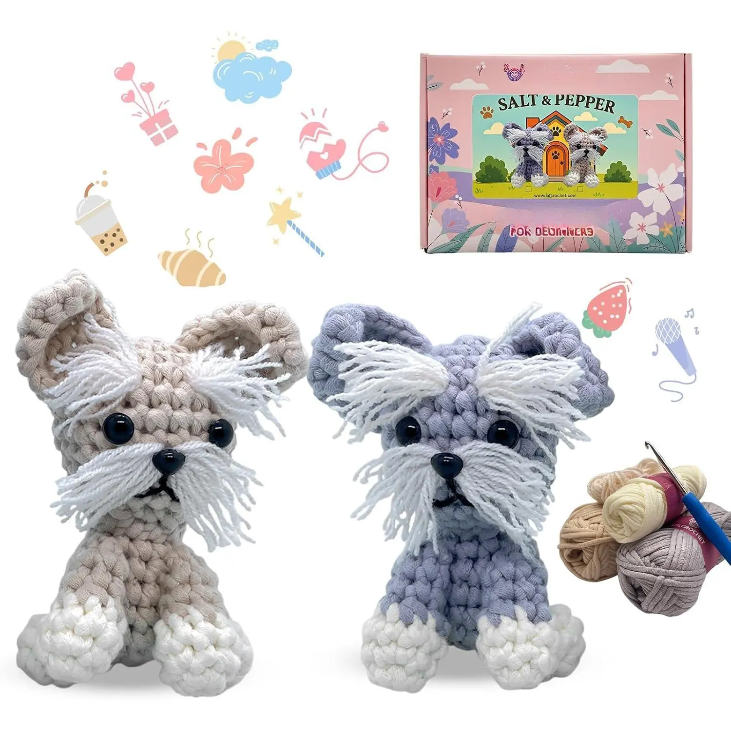 Crochet Kit for Beginners, Learn Crochet  Kit, Include Video Tutorial & Manual, Easy Knitting Yarn for Adult, DIY Holiday Birthday  Idea(2pack Schnauzer Puppy)