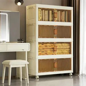 Combine Large Capacity Storage Cabinet No Assembly Transparent Visible Door Wheel Movable Home Clothing Book Snack Organizer