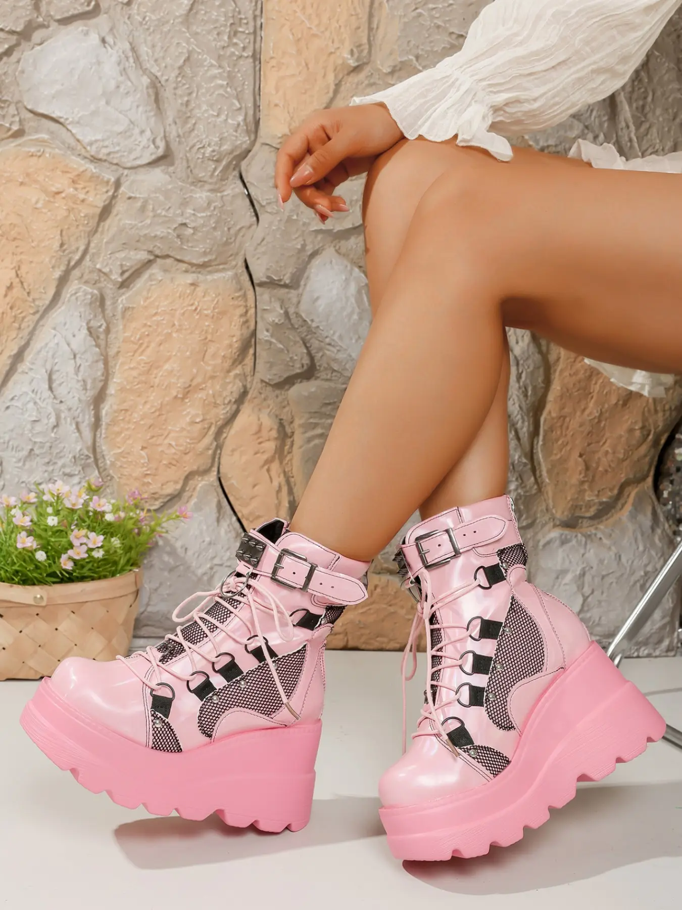 Matte Mid-Calf Motorcycle Boots, Punk Style, PU Upper, Rubber Sole, Fall & Winter, Buckle and Zipper Design, Fashionable and Versatile