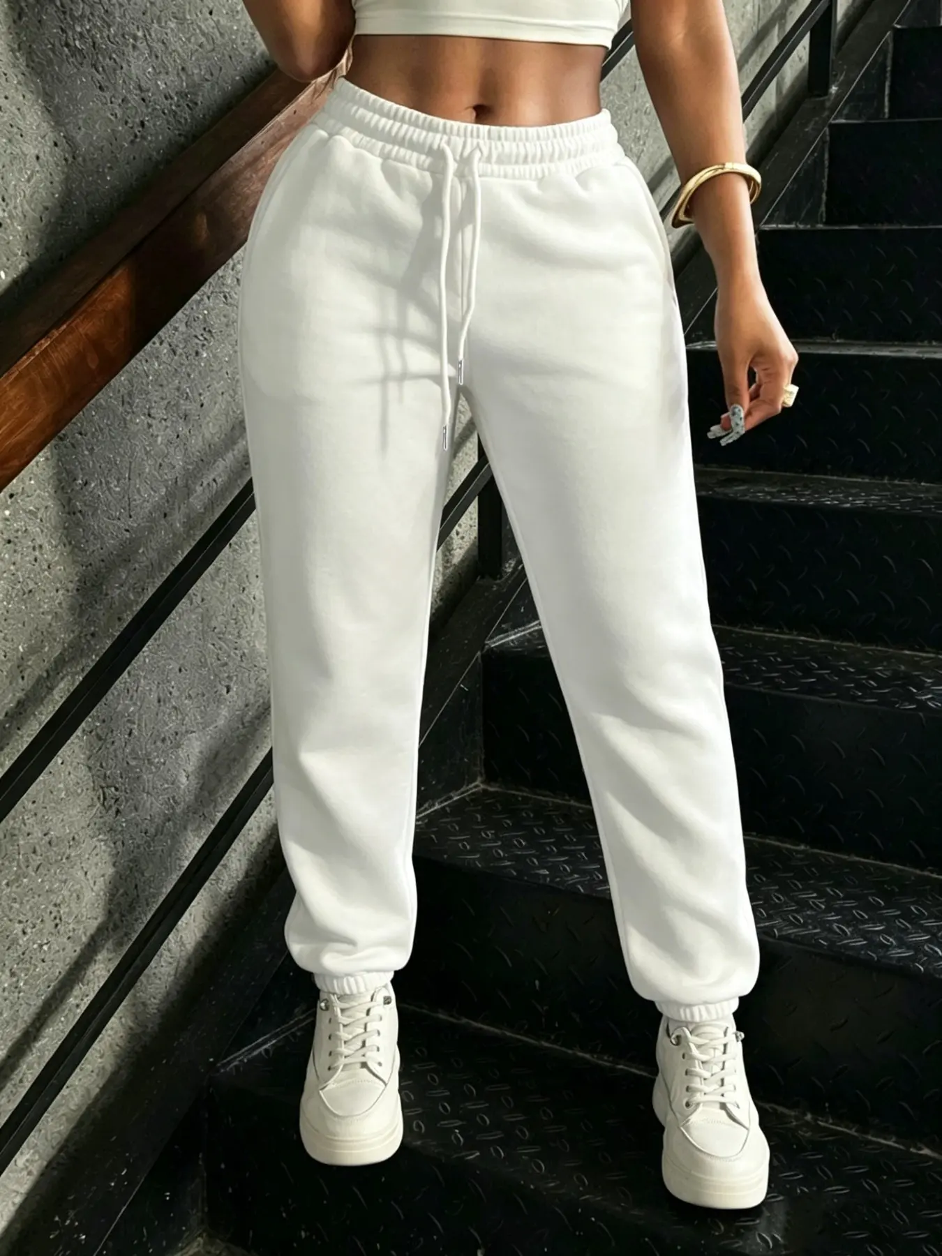 Women's Solid Drawstring Waist Sweatpants, Casual Comfy Jogger Pants for Fall & Winter, Women's Trousers for Daily Wear, Athleisure Style Bottoms