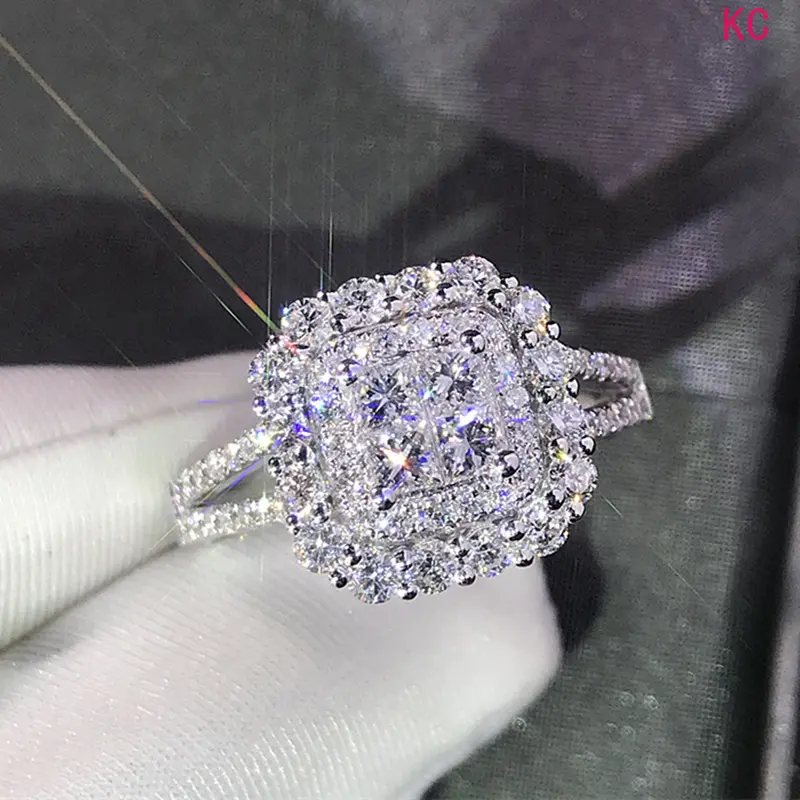 Micro Paved Zircon Classic Band Ring, Elegant Finger Jewelry For European American Women Wedding Occasions
