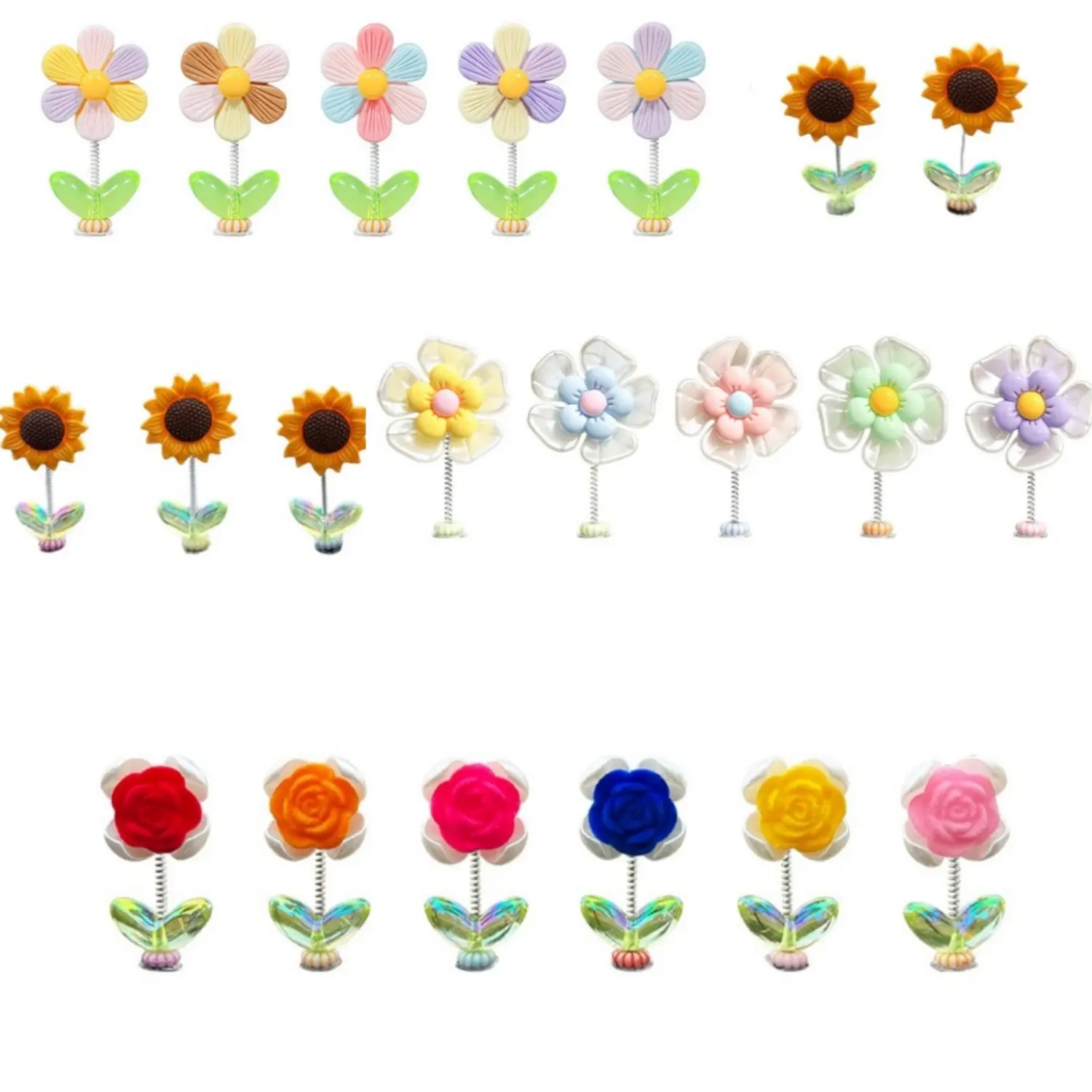 21pcs Wobbly Flower Car Dashboard Ornament Interior Decor  Shaking Head Sunflower Rose Flower Car Accessories Rearview Mirror Steering Wheel Decoration Accessory Cute Car Decor & Home Office Desk