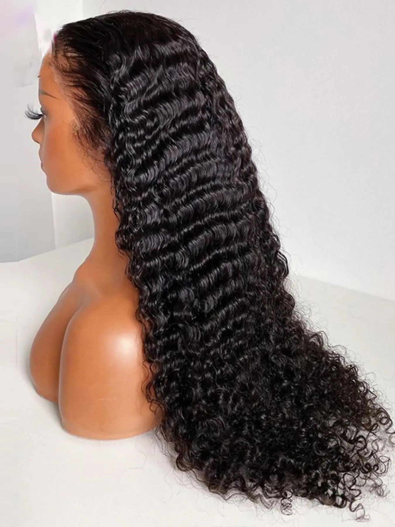 Soft Long 26 Inch 180 Density Natural Black Kinky Curly Deep 13x4 Front Lace Wig, Glueless  Synthtic Pre-Plucked Heat Resistant Daily Wear Wig