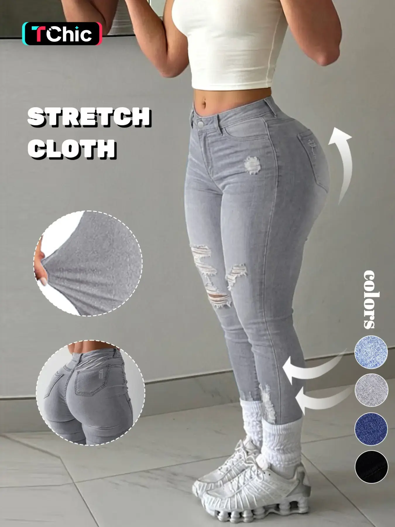 GILIPUR Women's Washed Mid-Low Waist Ripped Skinny Jeans, High-Stretch Butt-Lifting Ankle-Length Denim Pants with Frayed Hem, Multi-Color, Y2K Casual Streetwear for Daily & Club Wear #TChic